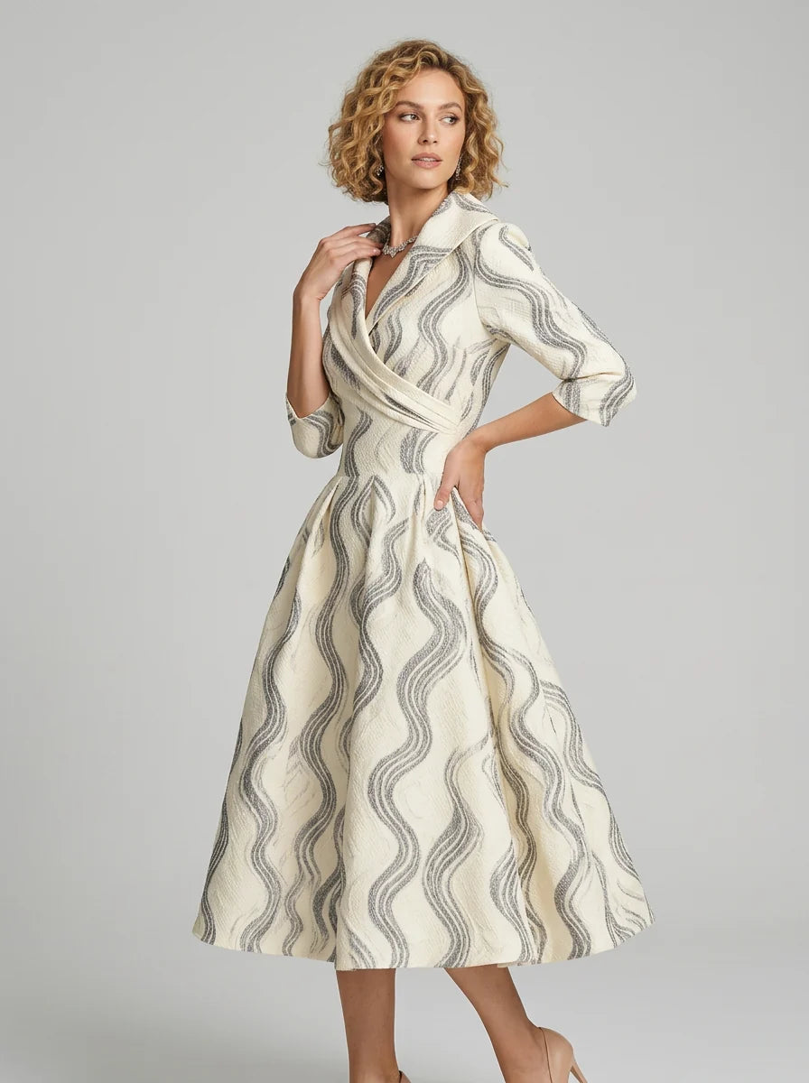 Deva | Women’s Wrap V Neck Printed Short Sleeve Flowy Midi Dress