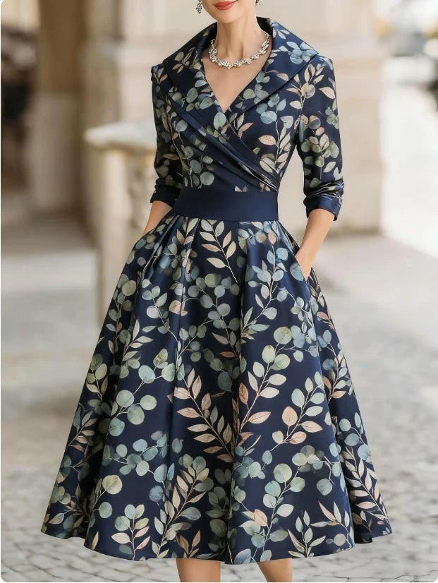 Deva | Women’s Wrap V Neck Printed Short Sleeve Flowy Midi Dress