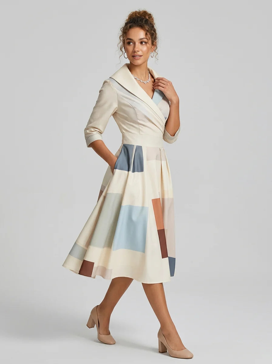 Deva | Women’s Wrap V Neck Printed Short Sleeve Flowy Midi Dress