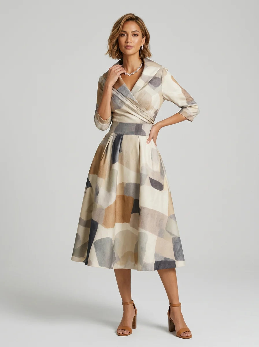 Deva | Women’s Wrap V Neck Printed Short Sleeve Flowy Midi Dress