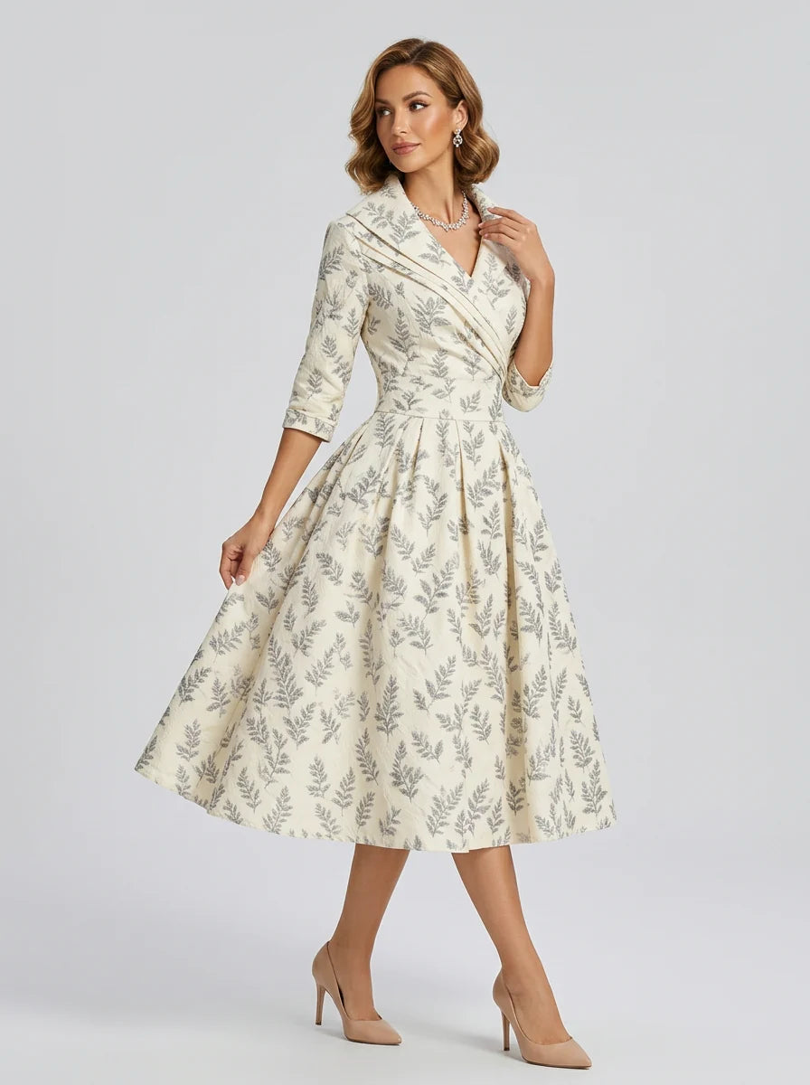 Deva | Women’s Wrap V Neck Printed Short Sleeve Flowy Midi Dress