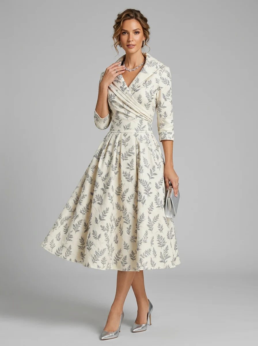 Deva | Women’s Wrap V Neck Printed Short Sleeve Flowy Midi Dress