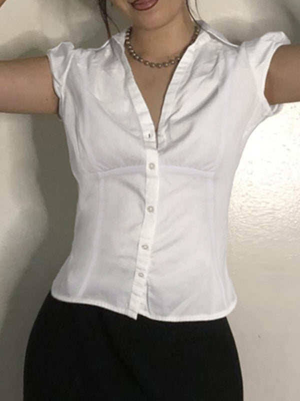 Devlyn | Women's Button Front Turn Down Collar White Shirt