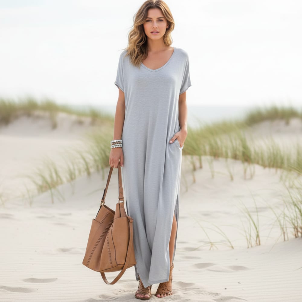 Dianne | Women's V-Neck Short Sleeve Boho Maxi Dress