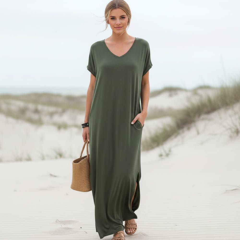 Dianne | Women's V-Neck Short Sleeve Boho Maxi Dress
