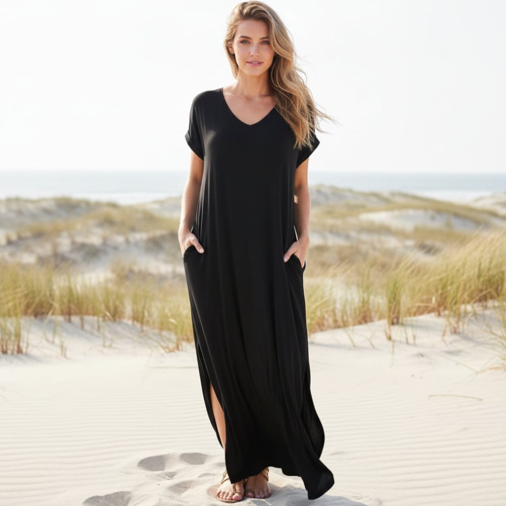 Dianne | Women's V-Neck Short Sleeve Boho Maxi Dress