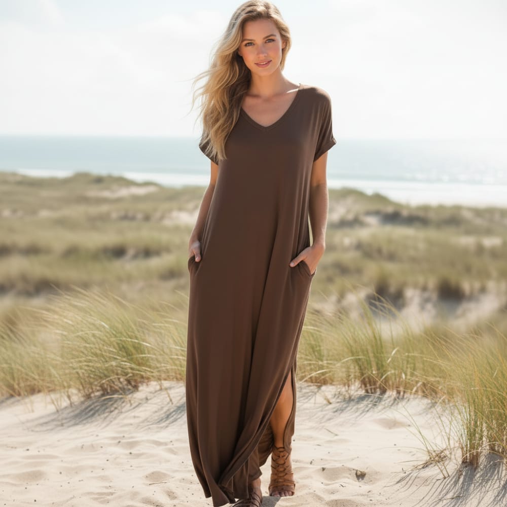 Dianne | Women's V-Neck Short Sleeve Boho Maxi Dress