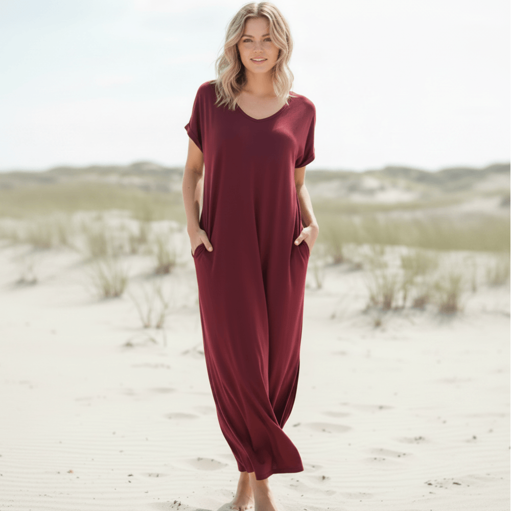 Dianne | Women's V-Neck Short Sleeve Boho Maxi Dress