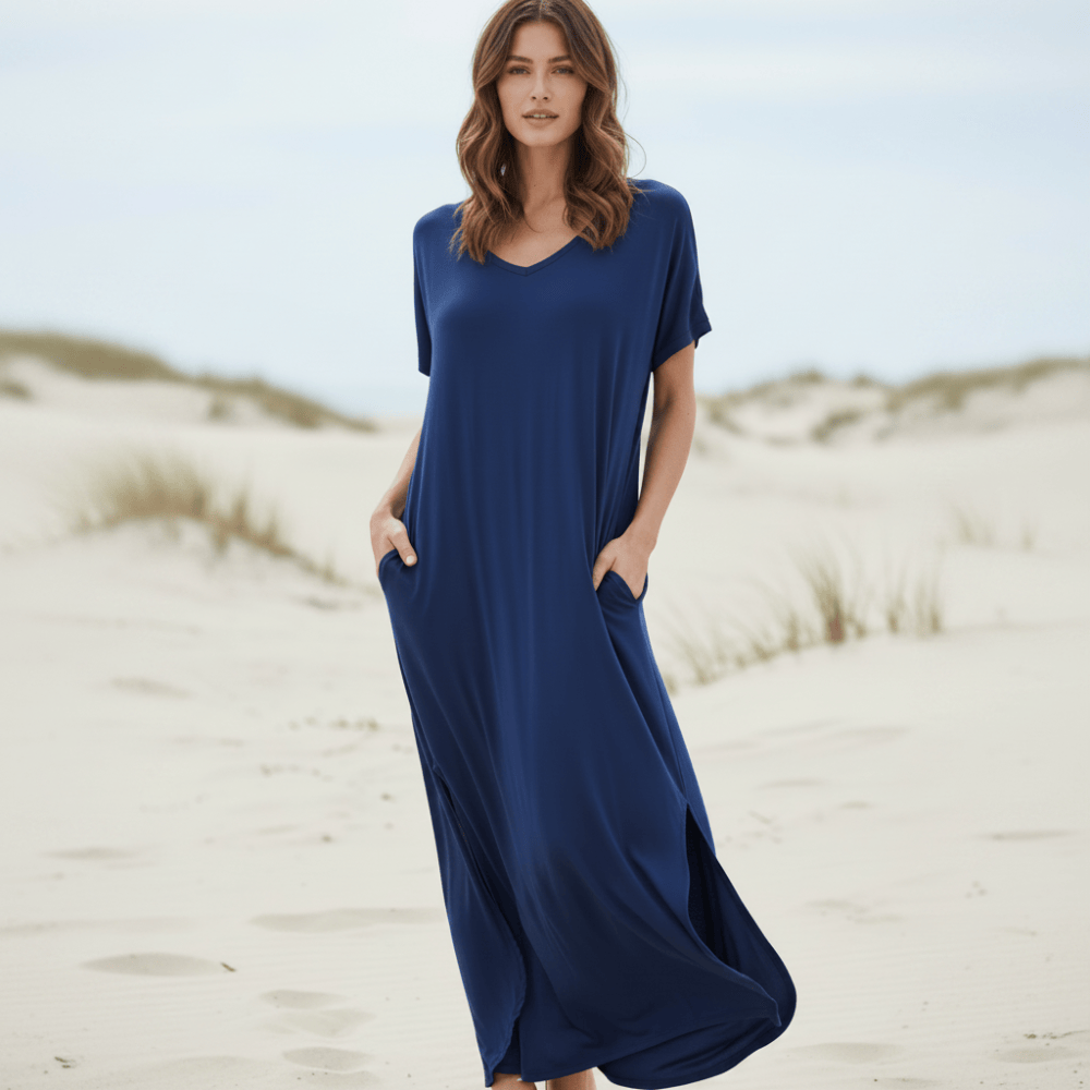 Dianne | Women's V-Neck Short Sleeve Boho Maxi Dress