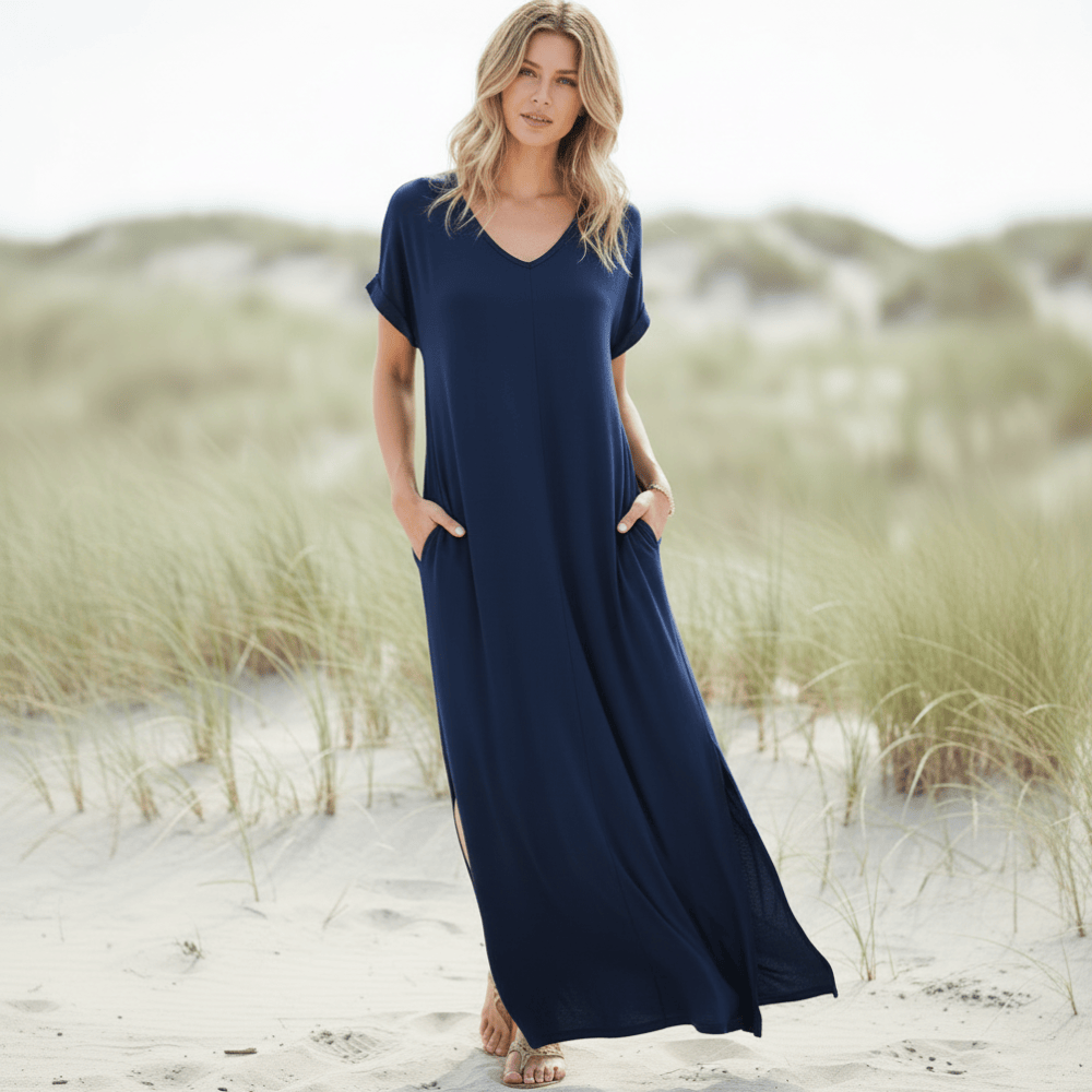 Dianne | Women's V-Neck Short Sleeve Boho Maxi Dress