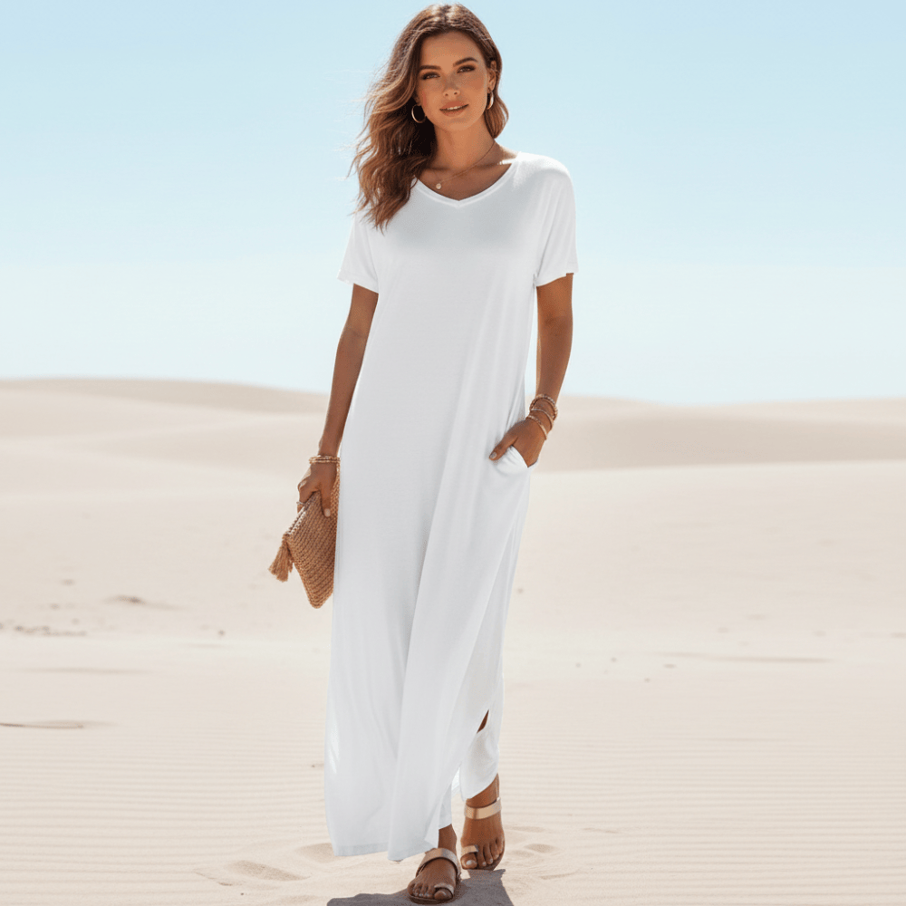 Dianne | Women's V-Neck Short Sleeve Boho Maxi Dress