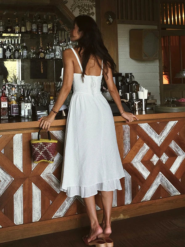 Dinah | Women's Sleeveless Flowy Ruffle Hem Midi Dress