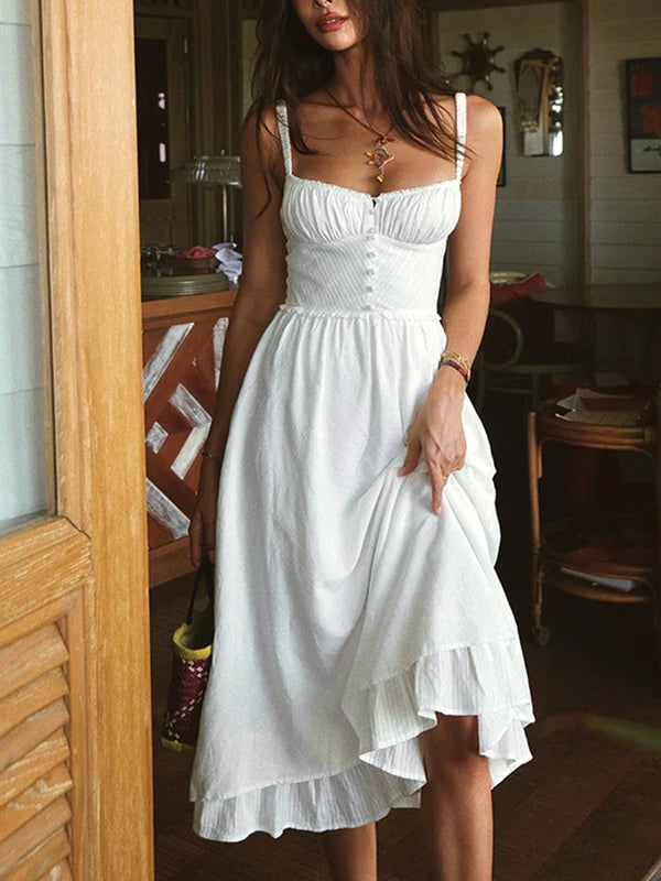 Dinah | Women's Sleeveless Flowy Ruffle Hem Midi Dress