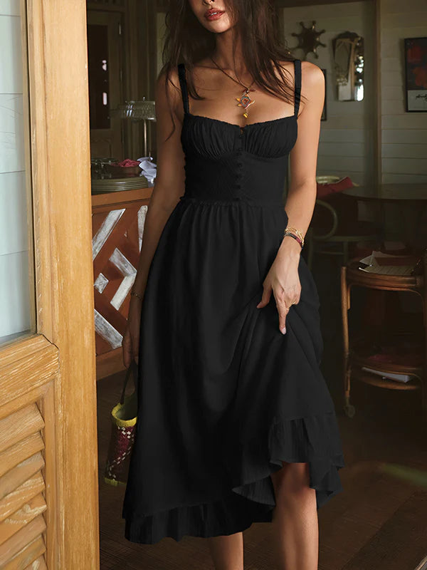 Dinah | Women's Sleeveless Flowy Ruffle Hem Midi Dress
