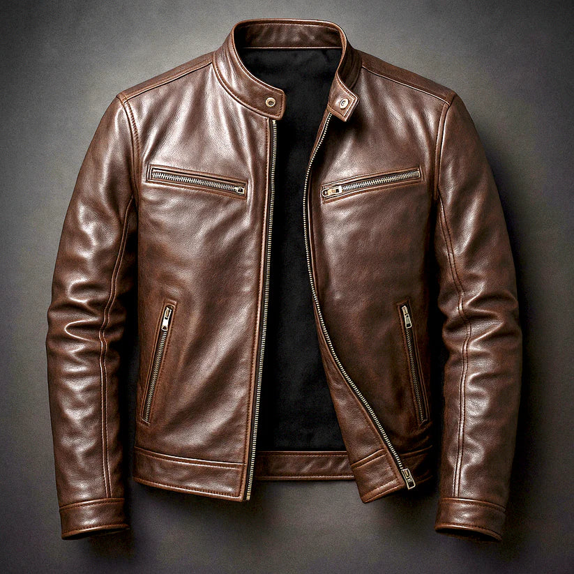 Dominic | Men’s Stand Collar Front Zip Pockets Jacket