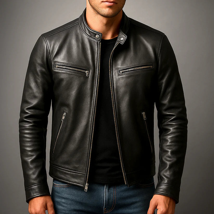 Dominic | Men’s Stand Collar Front Zip Pockets Jacket