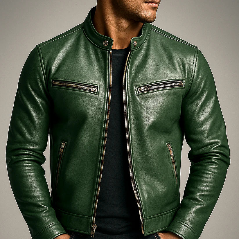 Dominic | Men’s Stand Collar Front Zip Pockets Jacket