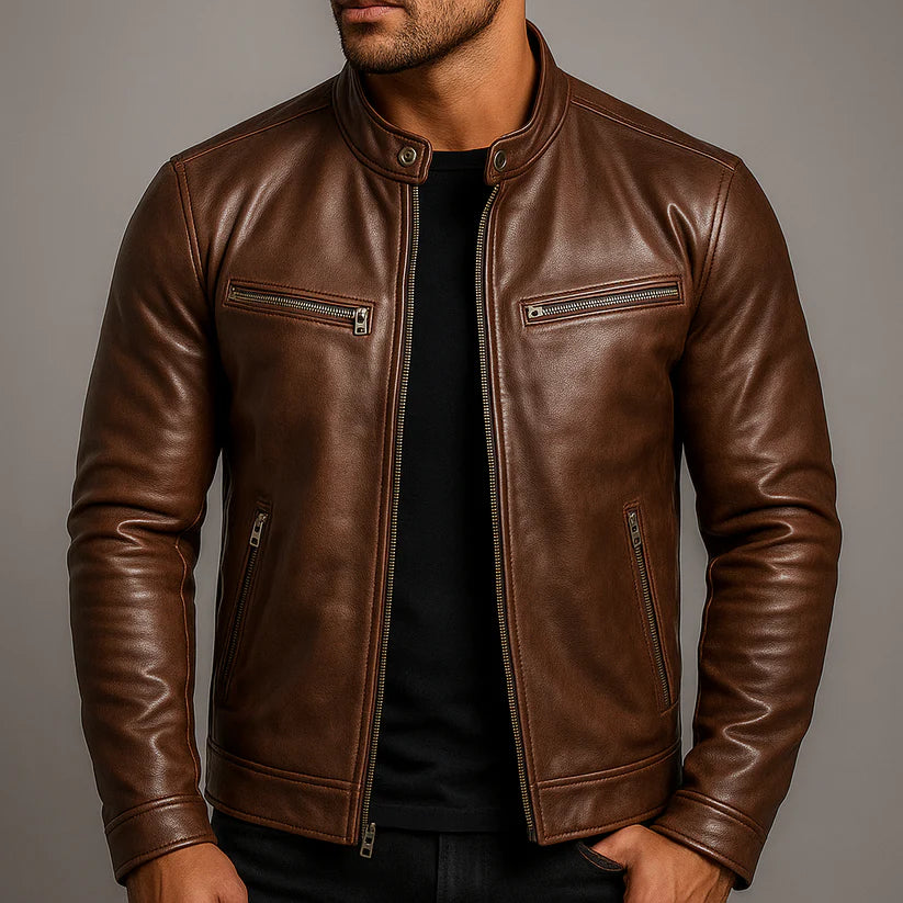 Dominic | Men’s Stand Collar Front Zip Pockets Jacket