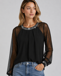 Dominica | Women's Sheer Sleeve Round Neck Blouse