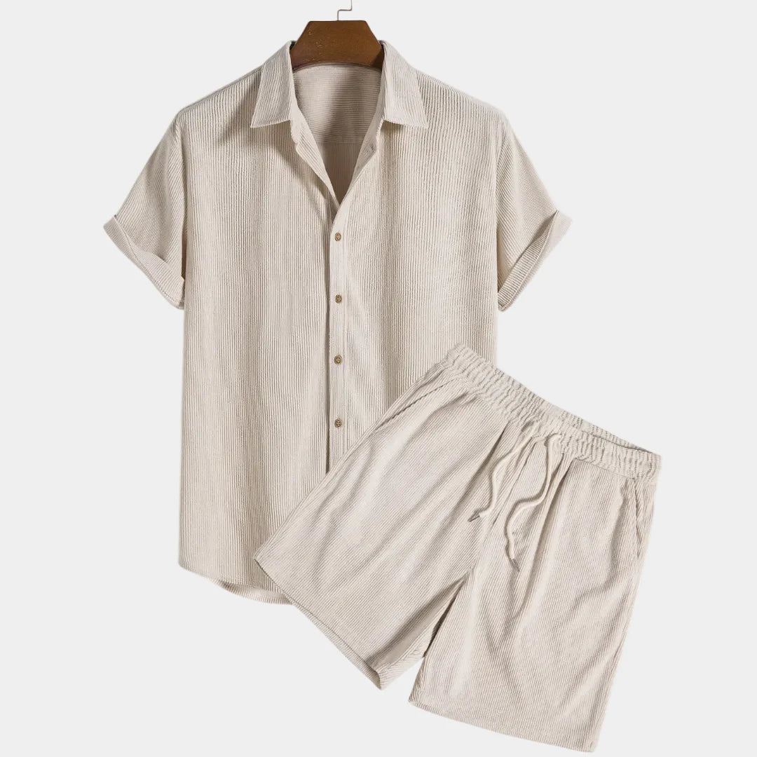 Donahue | Men's Short Sleeve Button Front Drawstring Two Piece Set