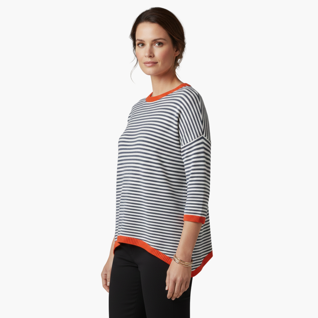 Donata | Women's Drop Shoulder Border Striped Shirt