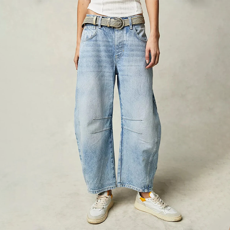 Dora | Women's Mid Rise Button Baggy Jeans