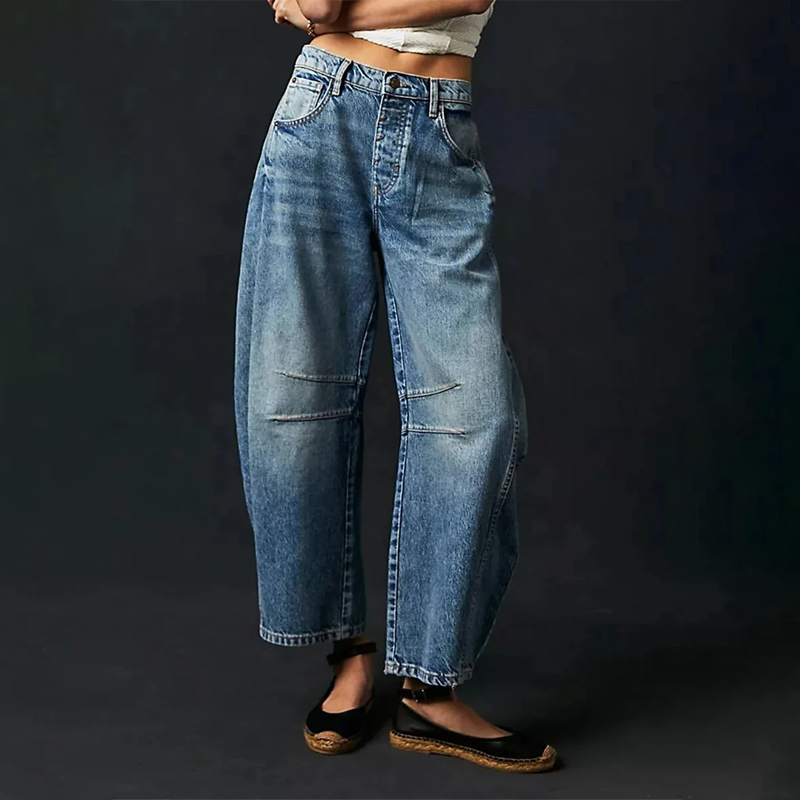 Dora | Women's Mid Rise Button Baggy Jeans