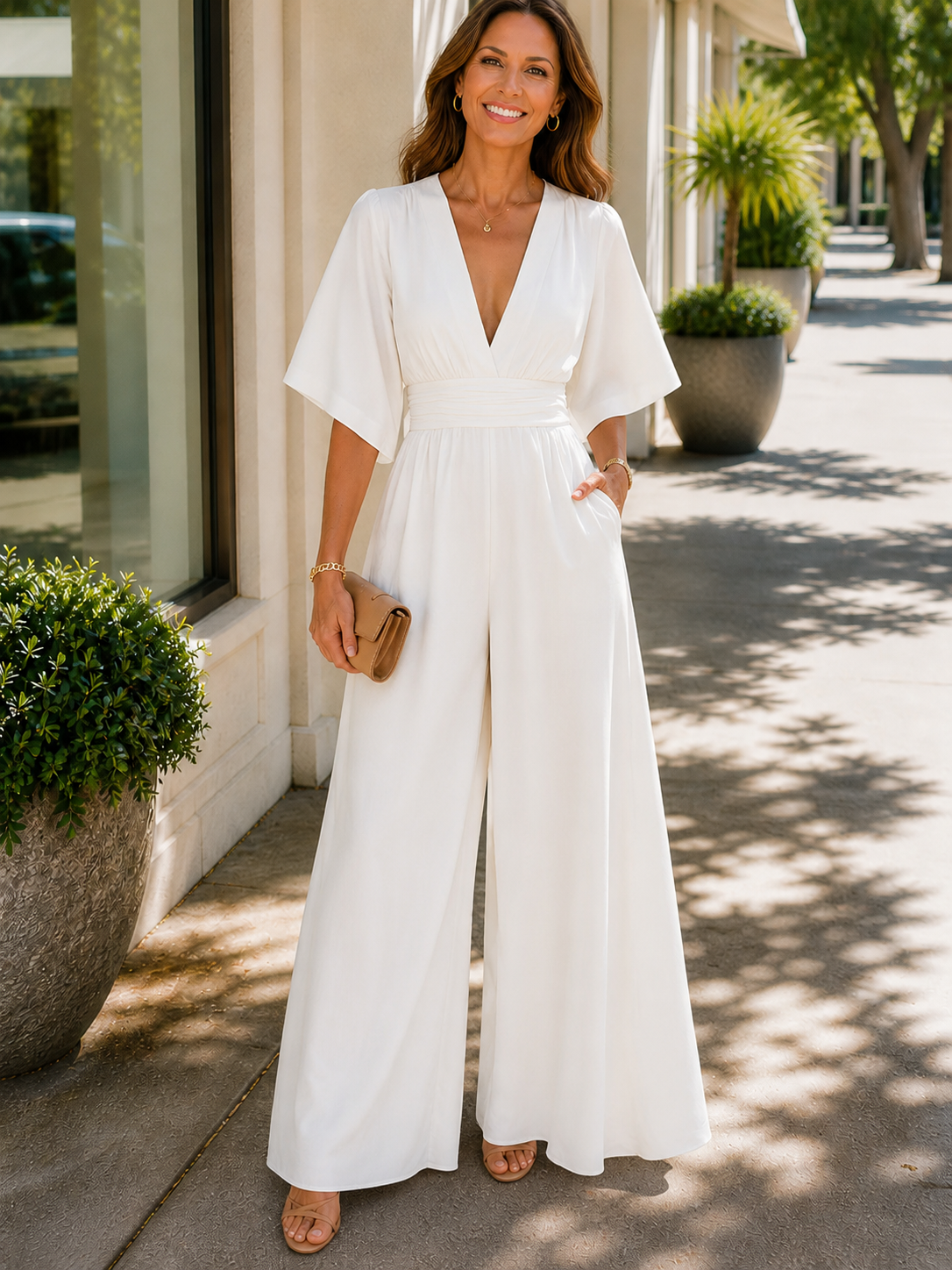 Dorothy | Women's Fitted V-Neck Wide Leg Jumpsuit