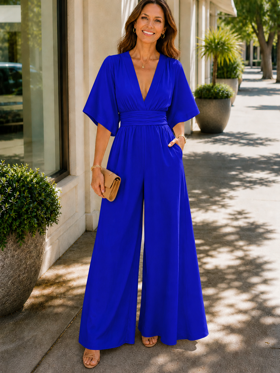 Dorothy | Women's Fitted V-Neck Wide Leg Jumpsuit