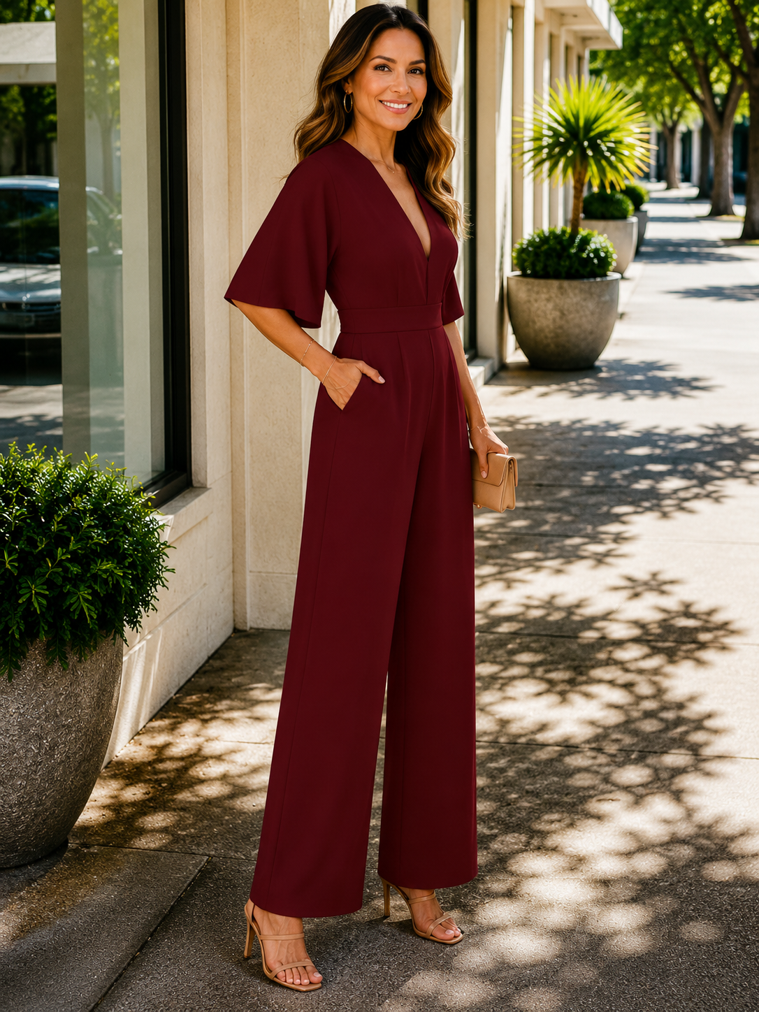 Dorothy | Women's Fitted V-Neck Wide Leg Jumpsuit
