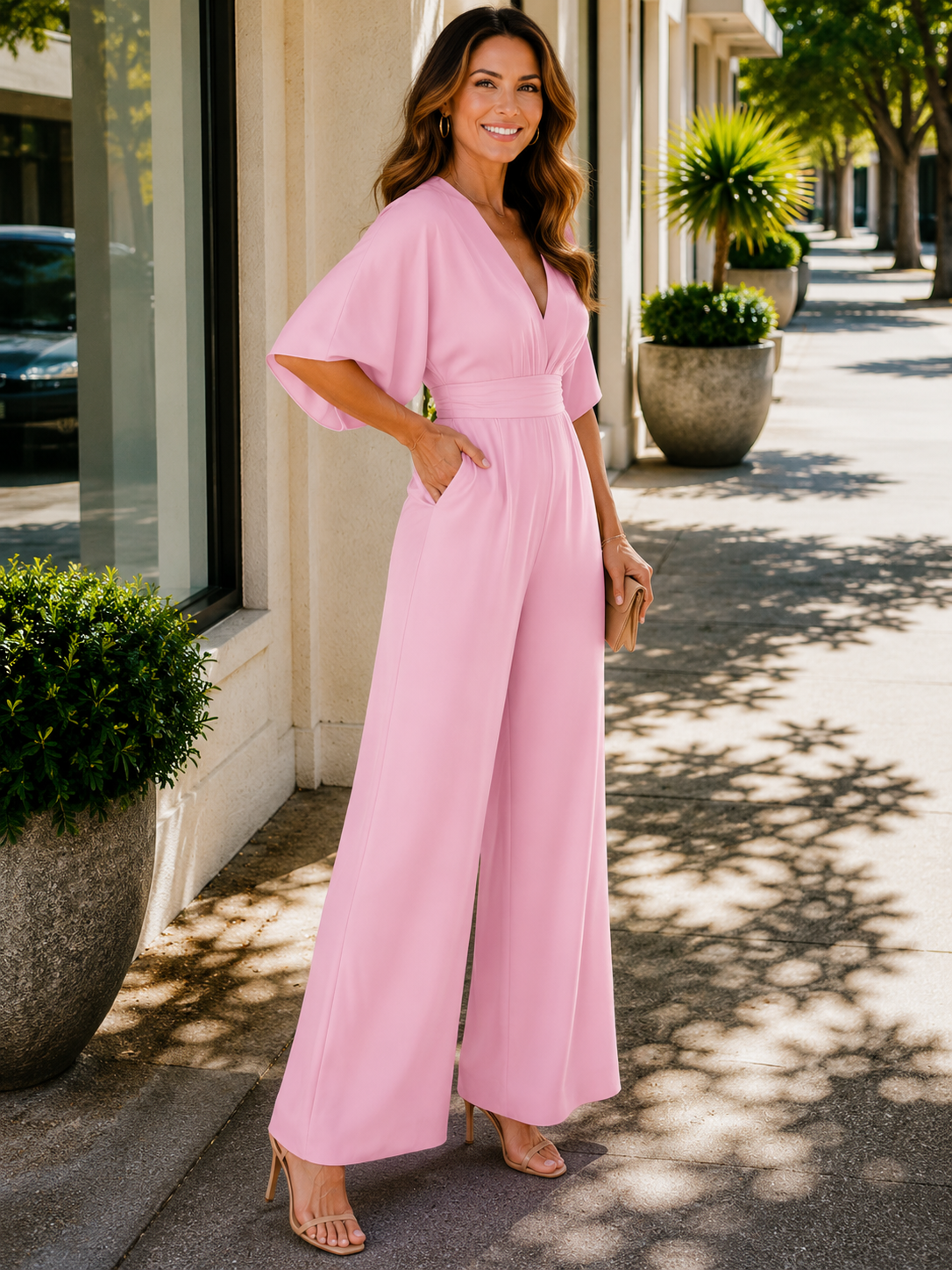Dorothy | Women's Fitted V-Neck Wide Leg Jumpsuit