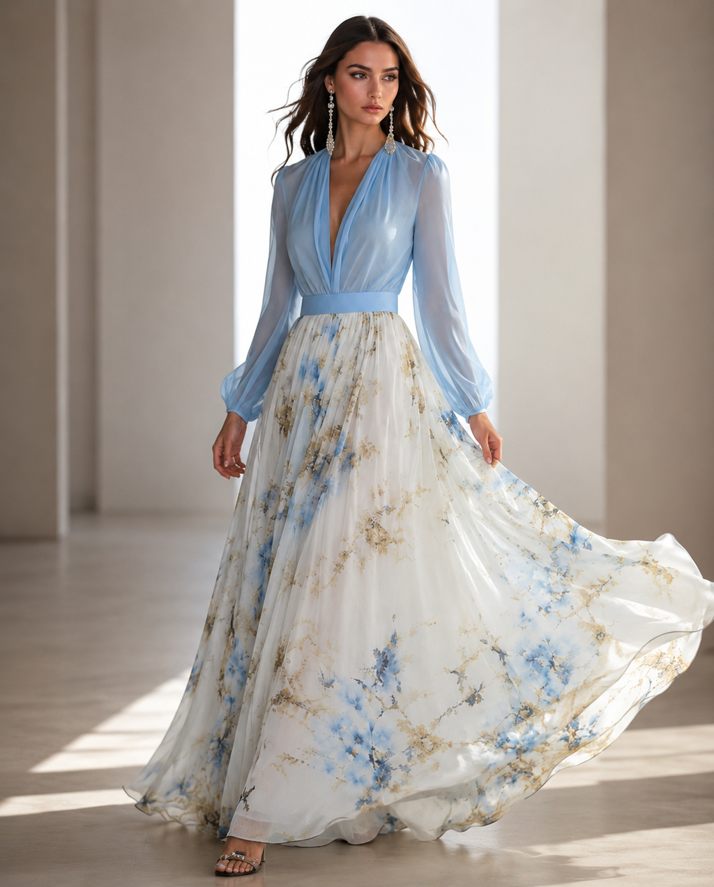 Drew | Women's Floral Long Sleeve Flowy Maxi Dress
