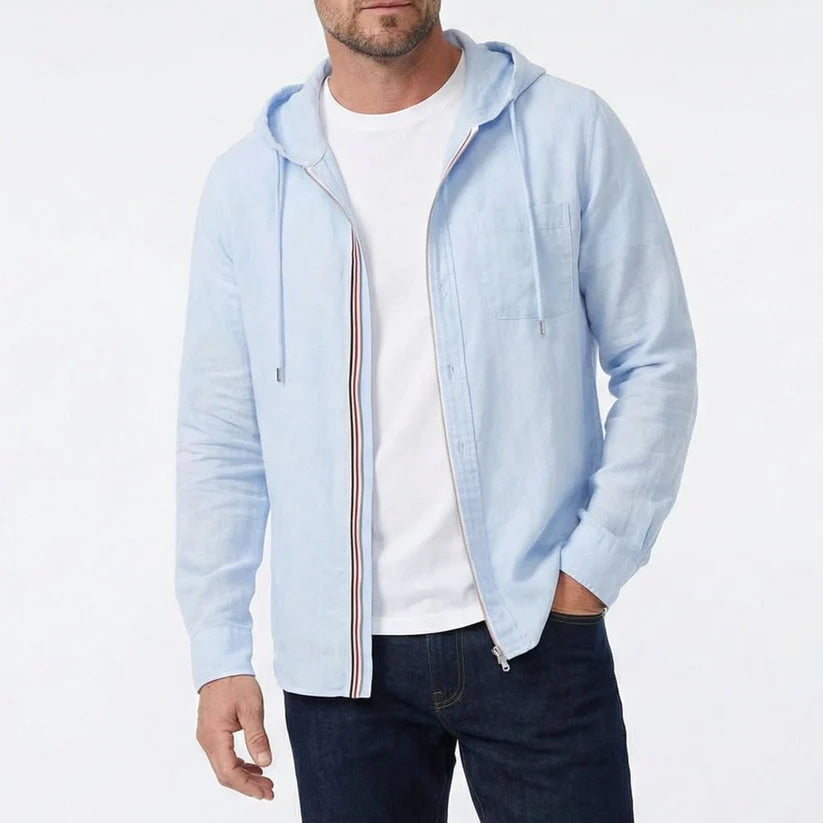 Drummond | Men’s Front Zip Long Sleeve Drawstring Hooded Shirt