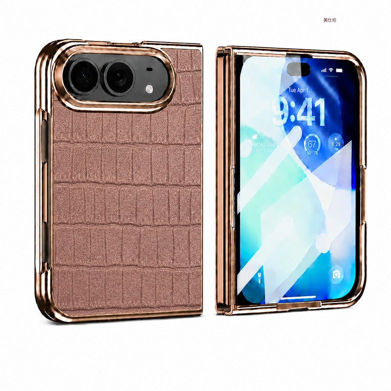 Crocodile Leather-Texture Foldable Phone Case for iPhone Duo