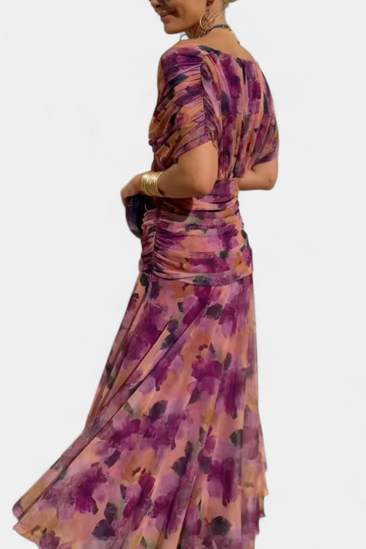 Edith | Off Shoulder Ruched Sheer Midi Dress