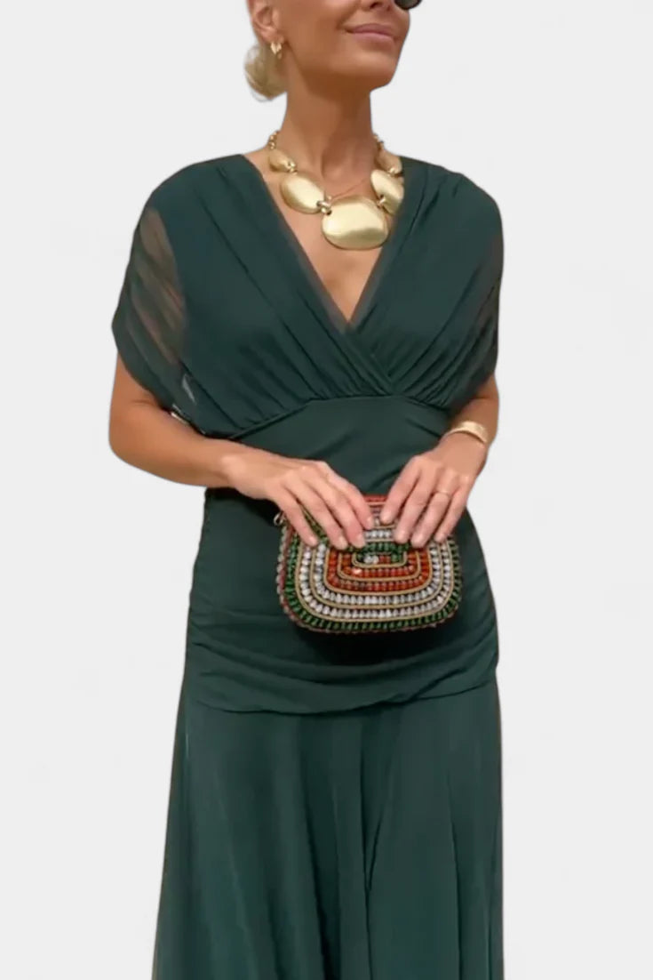 Edith | Off Shoulder Ruched Sheer Midi Dress