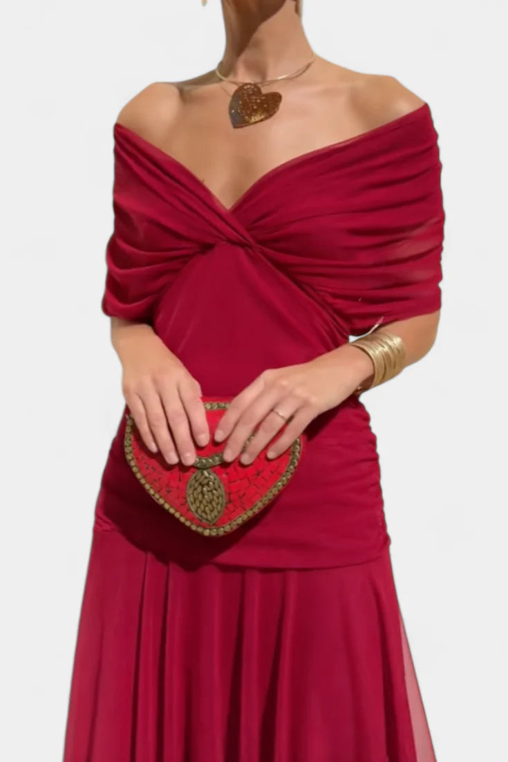 Edith | Off Shoulder Ruched Sheer Midi Dress