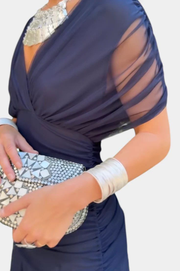 Edith | Off Shoulder Ruched Sheer Midi Dress