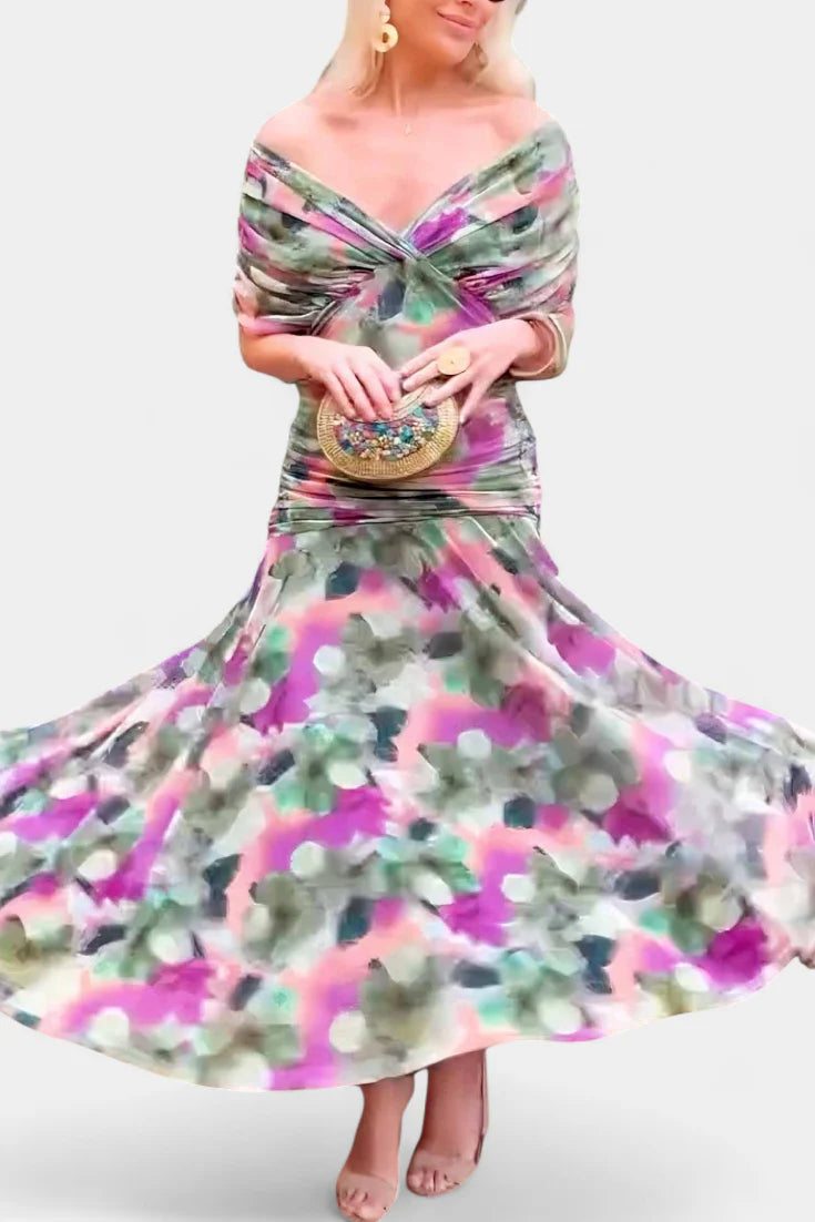 Edith | Off Shoulder Ruched Sheer Midi Dress