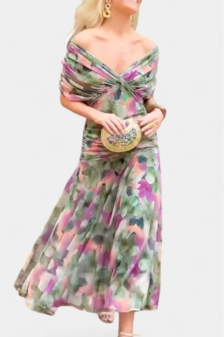 Edith | Off Shoulder Ruched Sheer Midi Dress