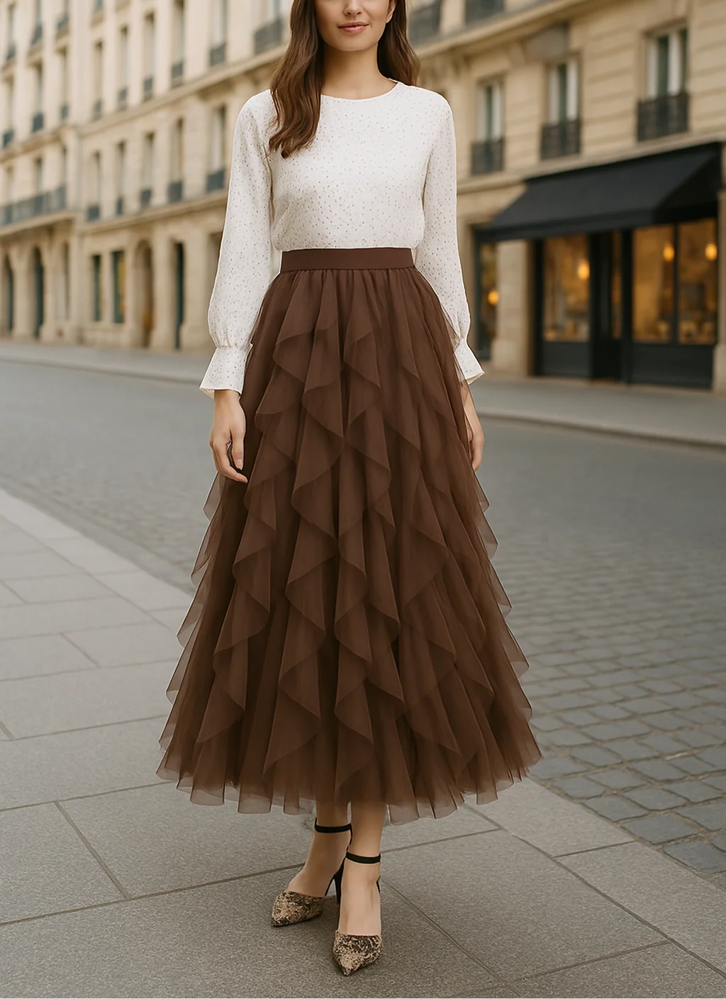 Edna | Women’s Layered Ruffled Tiered Midi Skirt
