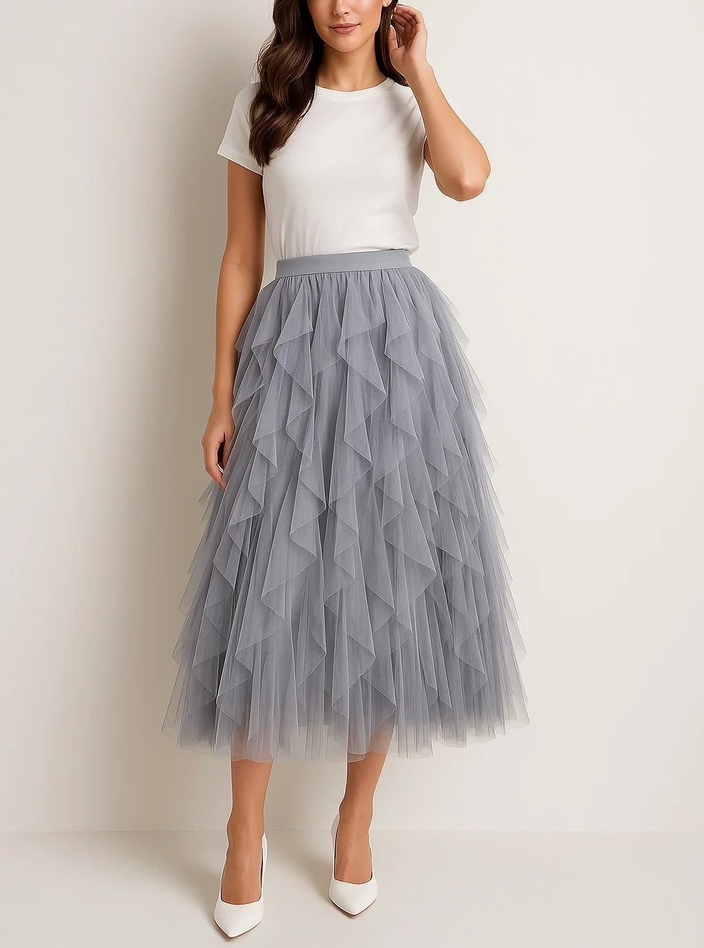 Edna | Women’s Layered Ruffled Tiered Midi Skirt