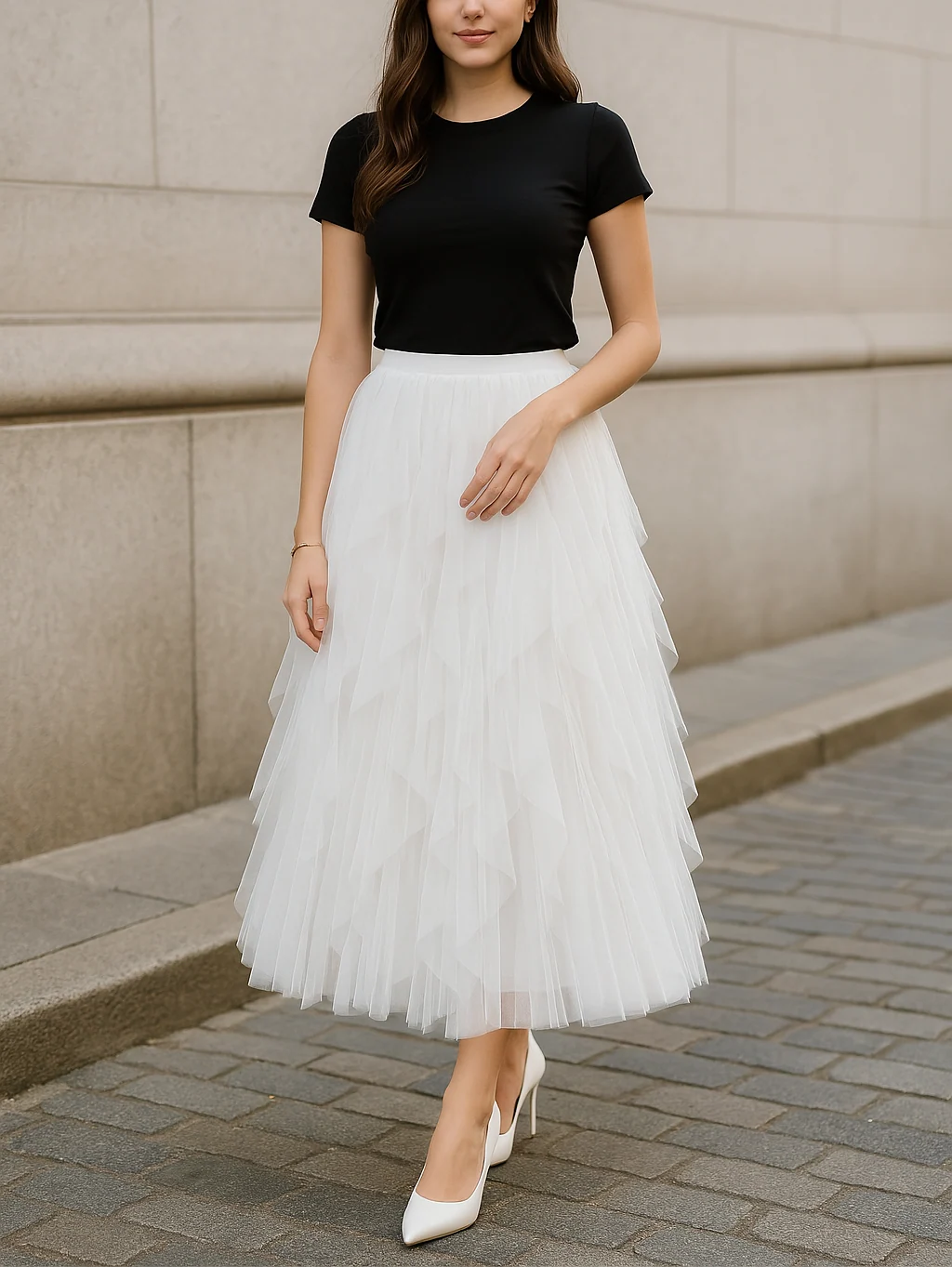 Edna | Women’s Layered Ruffled Tiered Midi Skirt