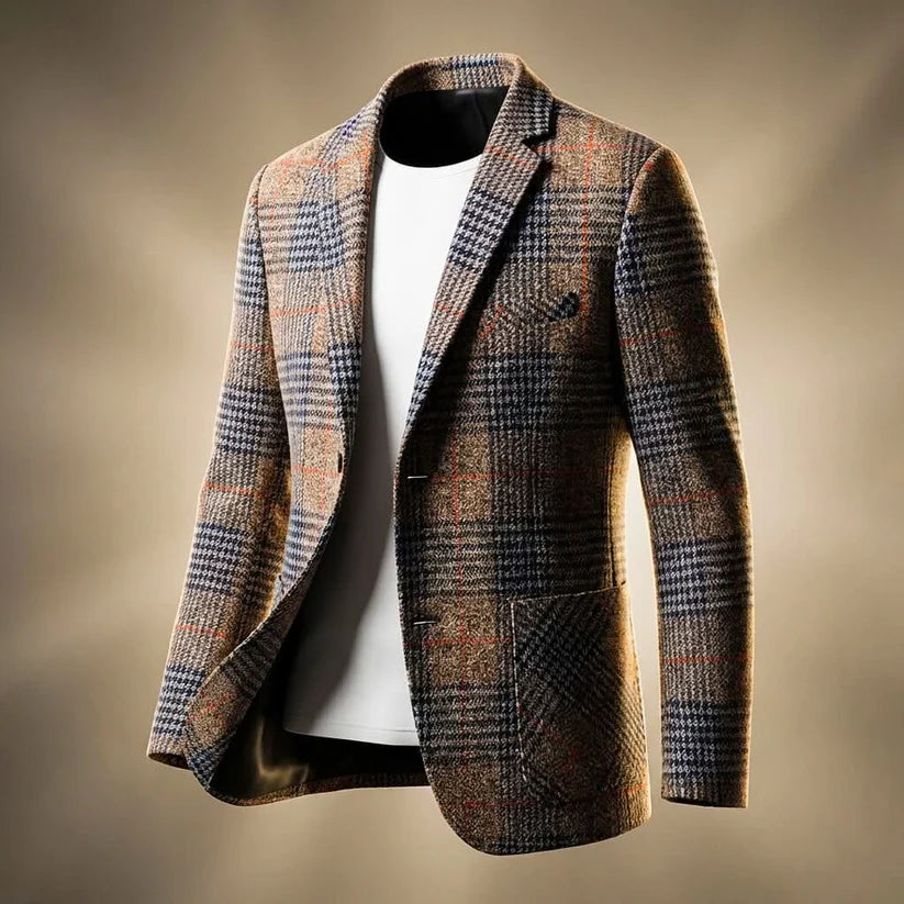 Edvard | Men’s Plaid Notch Lapel Long Sleeve Blazer
