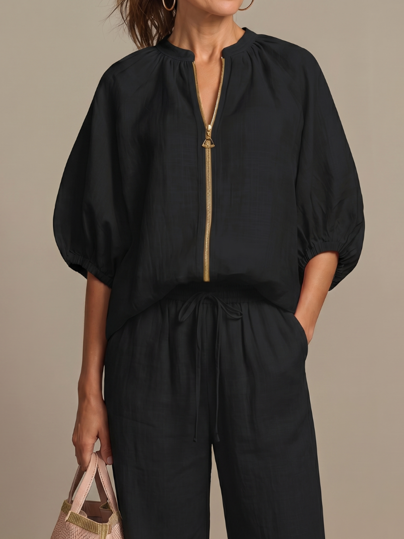 Eileen | Women's Zip Front Drawstring Two Piece Set