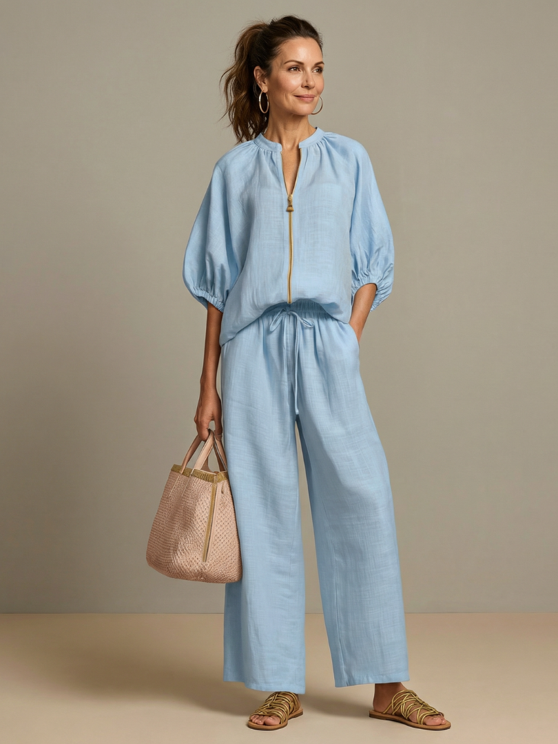 Eileen | Women's Zip Front Drawstring Two Piece Set