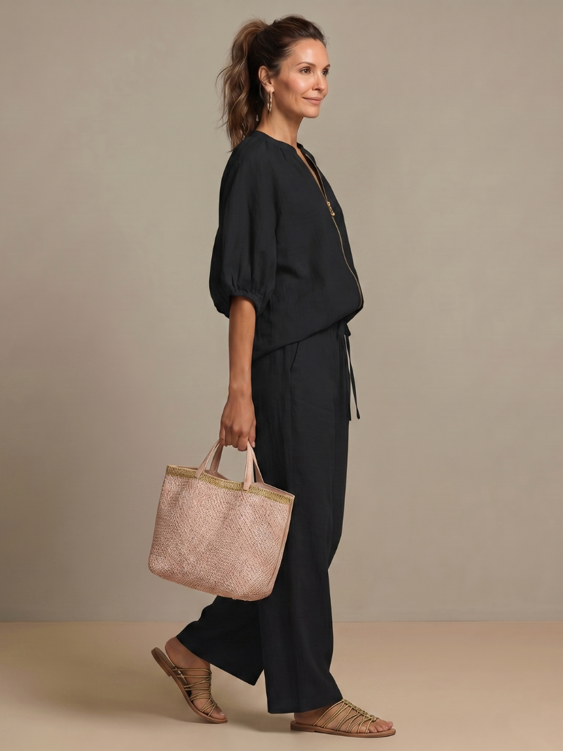 Eileen | Women's Zip Front Drawstring Two Piece Set