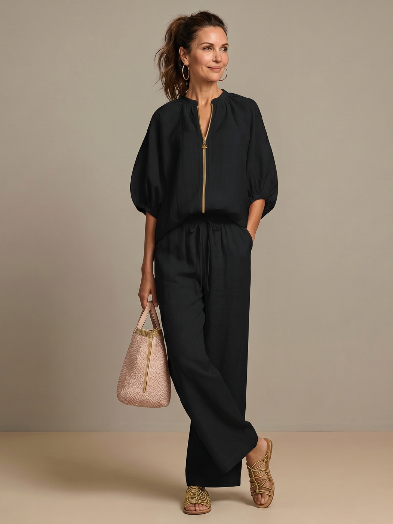 Eileen | Women's Zip Front Drawstring Two Piece Set