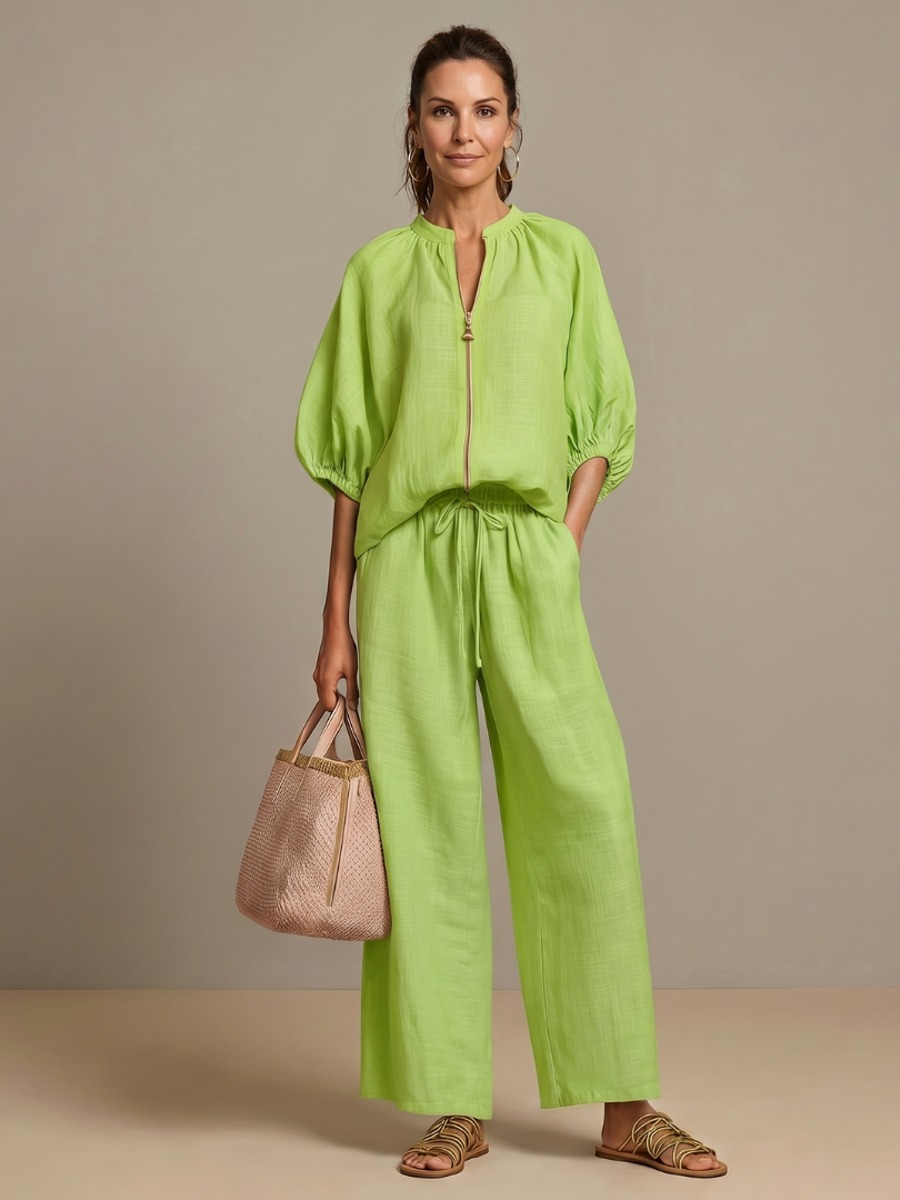 Eileen | Women's Zip Front Drawstring Two Piece Set