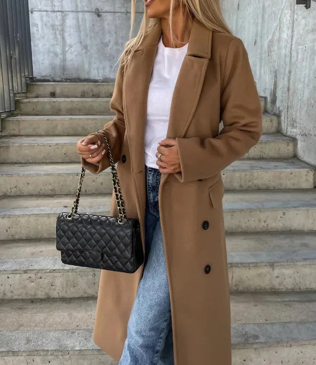 Eileithyia | Women’s Long Sleeve Button Front Mid-Length Coat